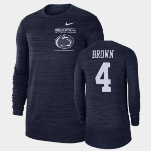 Men's Penn State Nittany Lions 2021 Sideline Velocity Navy Journey Brown #4 Long Sleeve T-Shirt 381050-197