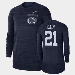 Men's Penn State Nittany Lions 2021 Sideline Velocity Navy Noah Cain #21 Long Sleeve T-Shirt 218691-923