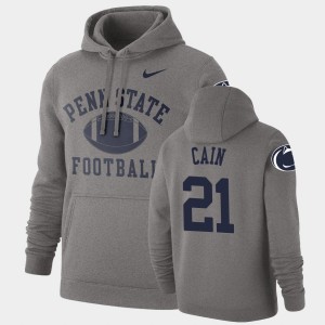 Men's Penn State Nittany Lions Retro Football Heathered Gray Noah Cain #21 Pullover Hoodie 487610-238